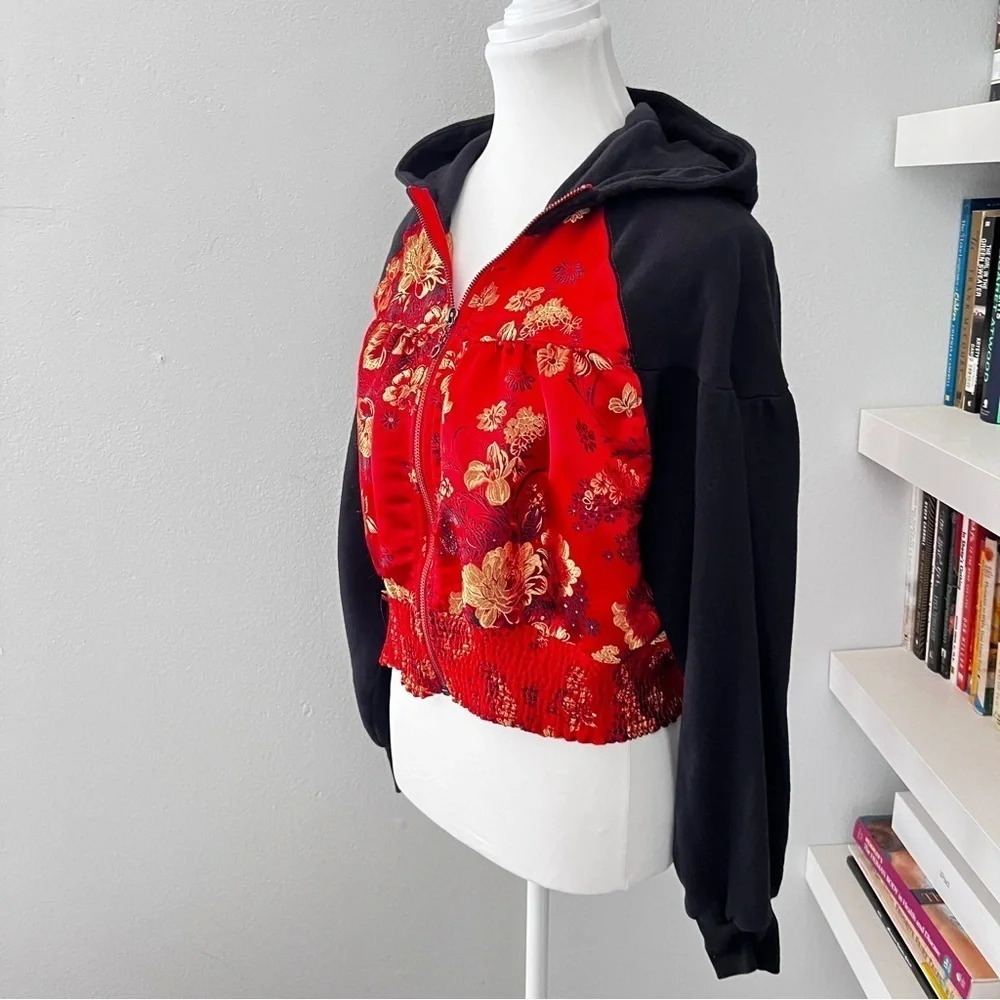 Free People Gabbie Zip Up Hoodie Red Black Sz small